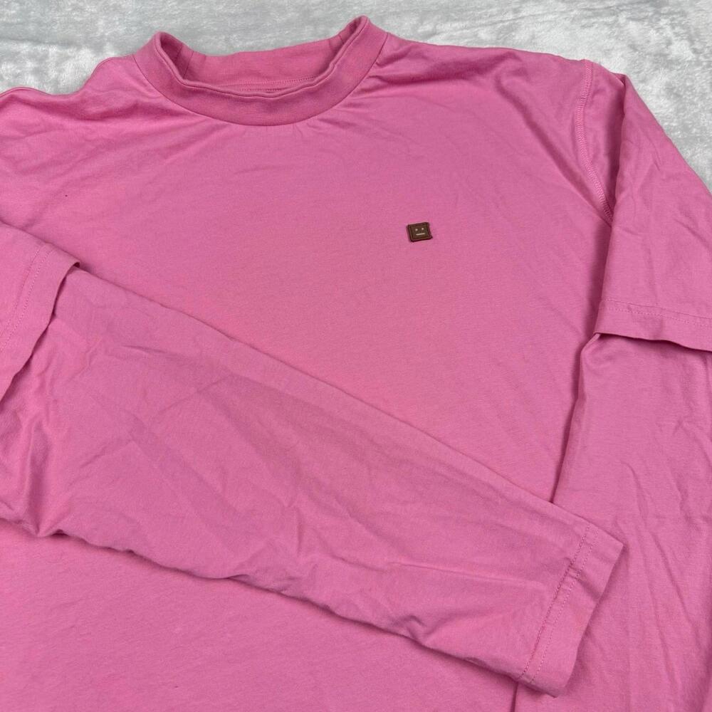 Pink Long Sleeve Tee SHIQI Mock Neck Minimalist Smile BoxLogo Size M Streetwear